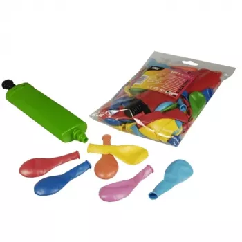 PAPSTAR Balloons with Pump, Assorted Colours, 220 mm Diameter, 1 Set (19328)