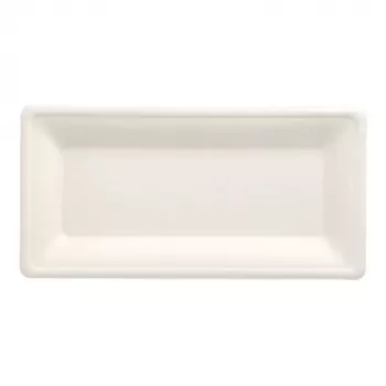 PAPSTAR pure Sugarcane Plate, Rectangular, 130 x 260 mm, 50 Pieces, Compostable, Microwave Safe 89746