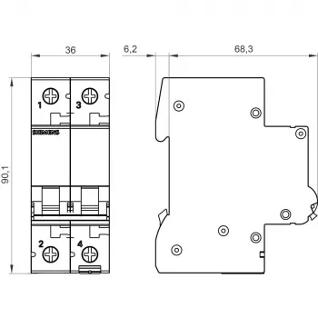 Siemens SENTRON 5SL62067 MCB 2-Pole C 6A 6kA 230/400V AC