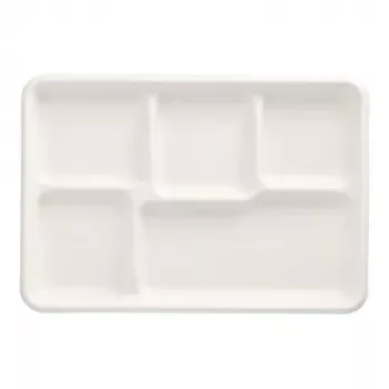 PAPSTAR Sugarcane Menu Tray pure, 5 Compartments, White, Compostable, 1 Piece (89881)