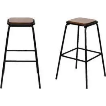 PAPERFLOW OSLO Bar Stool Set of 2, Solid Pine Seat, Black Metal Frame, Natural Wood THOSLOX2.01.23