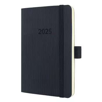 SIGEL Conceptum 2025 Weekly Planner A6 Black Faux Leather Thread-Bound with Pen Loop, 2 Ribbons, Pocket & Card Slot C2523