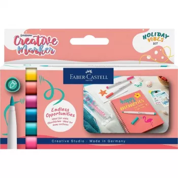 Faber-Castell Goldfaber Creative Marker Set, 6 Assorted Colours, Holiday Vibes Edition, Water-Based Ink, Brush Tip 161013