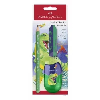 Faber-Castell Dino Jumbo Writing Set, Green, 3 Pencils, 3 mm Lead, Ergonomic Triangular, Break-Resistant, Ages 3+ 111529