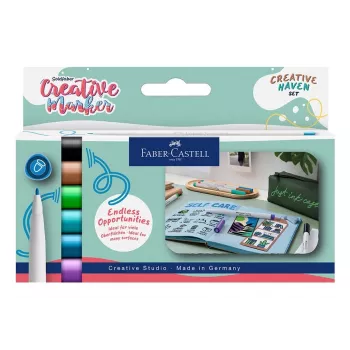 Faber-Castell Goldfaber Creative Marker Set Creative Haven, 6 Assorted Colours, Water-Based Ink, Brush Tip 160603