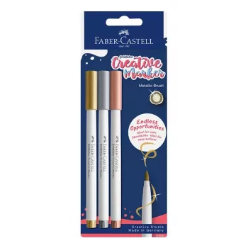 Faber-Castell Goldfaber Creative Marker Set, 3 Assorted Colours, Water-Based Pigment Ink, Odourless, Smudge-Proof, Splash-Resistant, Blister Pack 161005