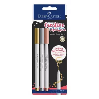 Faber-Castell Creative Marker Goldfaber, 3-Piece Blister Pack, Water-Based Ink, Odorless, Smudge-Proof and Splash-Resistant 161108