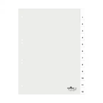 DURABLE A4 Index Dividers 1-12 with Title Page, 80/80/80 mm Punching 681019
