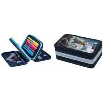 Herlitz TriCase Thunder Rex Pencil Case, 31-Piece, Polyester, 3 Compartments, 3 Zippers 400205916