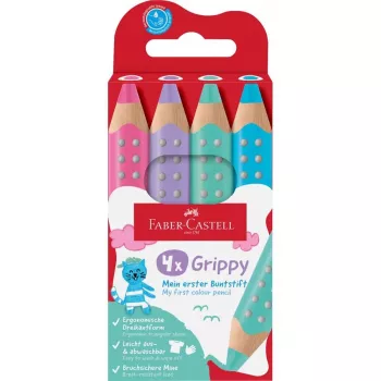 Faber-Castell Grippy Pastel Triangular Colouring Pencils, 4-Pack, Jumbo Soft Lead for Small Children's Hands 110702