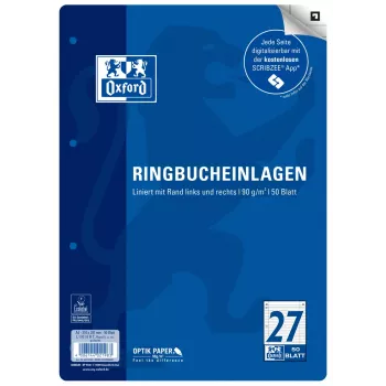 Oxford A4 Lined Refill Paper, Lineatur 27, 50 Sheets, 4-Hole Punch, 80 gsm 400131582