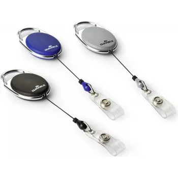 DURABLE Jojo STYLE Retractable Badge Reel with Snap Button Loop, 80 cm Nylon Cord, Black, 10-Pack 832410