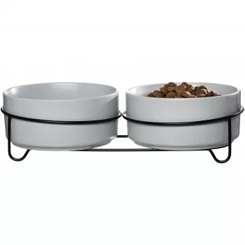 Ritzenhoff & Breker TARO Double Pet Bowl Set, 880 ml, Grey Stoneware with Black Metal Stand 450521