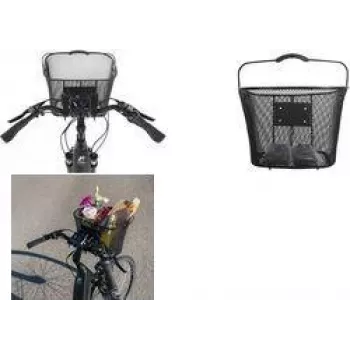 FISCHER E-Bike PLUS Handlebar Basket, Fine-Mesh Steel Wire, Black, Quick-Release, 5 kg 50653