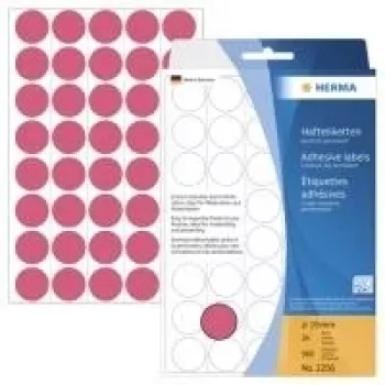 HERMA 2256 Permanent Adhesive Round Labels Luminous Red 19 mm, 960 Labels (24 Sheets x 40)
