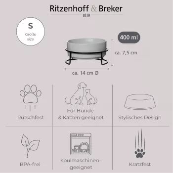 Ritzenhoff & Breker TARO Pet Bowl Set, 400 ml, Grey Stoneware Ceramic Bowl for Cats & Small Dogs, Water & Food, 1 Piece (450514)