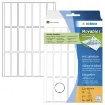 HERMA Movables 10606 Self-Adhesive Paper Labels, Matte White, 13 x 50 mm, 672 Labels (32 Sheets x 21), Removable