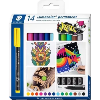Staedtler Lumocolor Permanent Marker Set 317 C14 - 14 Assorted Colours, Fine Tip 0.6 mm