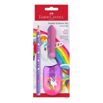 Faber-Castell Unicorn Jumbo Writing Set, Violet, 3 Pieces, 3 mm Lead, Ergonomic Triangular Grip 111528