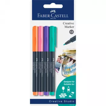 Faber-Castell Creative Marker Set of 4, Water-Based Ink, Odorless, Smudge-Proof, Assorted Colours 160704