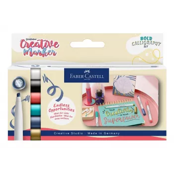 Faber-Castell GOLDFABER Creative Marker Soft Lettering Set of 6, Water-Based, Odorless, Brush Tip, Assorted Colours 160906