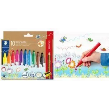 STAEDTLER Noris jumbo Fibre-tip Pens, 3.0 mm, Triangular, Washable, Bonus Pack of 10 328-B C10P