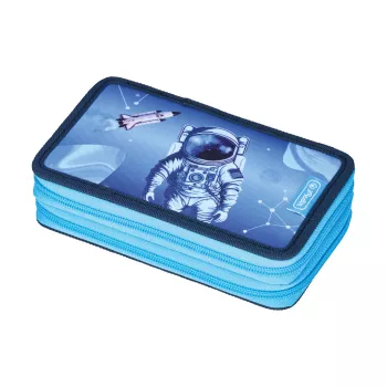 Herlitz Double Compartment Pencil Case Cosmic Explorer, 23 Pieces, 2 Zippers, Colored Interior 400197545