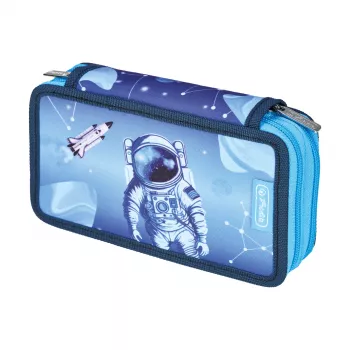 Herlitz Double Compartment Pencil Case Cosmic Explorer, 23 Pieces, 2 Zippers, Colored Interior 400197545