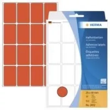 HERMA Permanent Adhesive Labels Red 25 x 40 mm 512 Labels (32 Sheets x 16) 2452