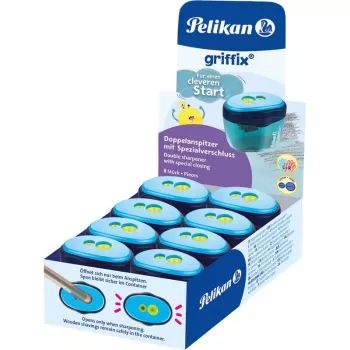 Pelikan griffix Double Pencil Sharpener with Container, Blue, for Standard and Jumbo Pencils 300008247