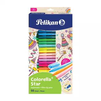 Pelikan Colorella Star C302/50 Fibre-Tip Pen Set, 50 Assorted Colours, Water-Based Washable Ink, Ventilated Caps 825092