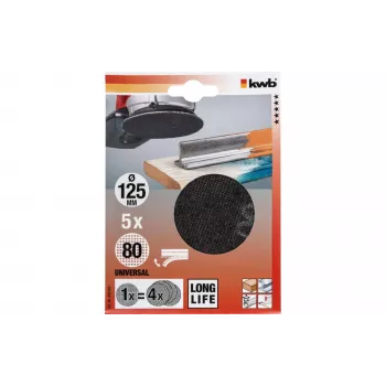 kwb 491308 Sanding Discs for Disc Sander, Grit 80, Ø 125 mm, 5 Pieces