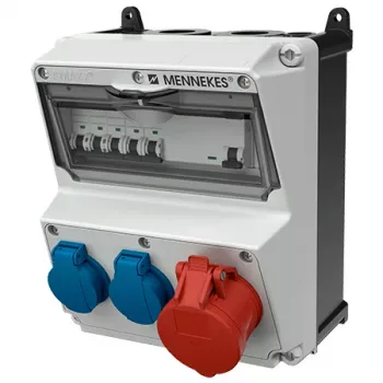 MENNEKES AMAXX Socket Combination Box, IP44, 32A, 400V, 1x CEE 32A 5p, 2x Schuko 16A, RCD 30mA, MCBs 920080