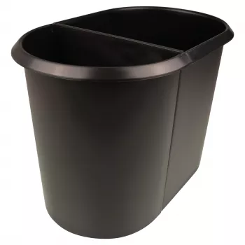 HELIT the double Waste Paper Bin, Oval, 20 L, Black, PE, without Lid, Part 1 (H6103795)