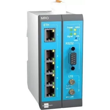 INSYS MoRoS icom MRO-L210 Industrial LTE Router, Ethernet WAN, 2x 10/100 Ethernet, Blue/Grey/White 10019403