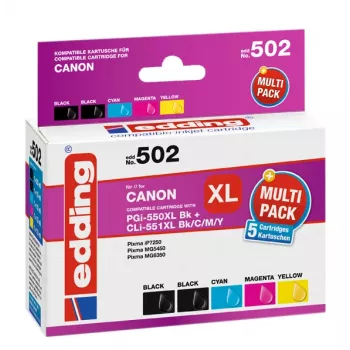 Edding EDD-502 E Compatible Ink Cartridge Multi-Pack for Canon PGI-550PGBK XL, CLI-551 C/M/Y XL (Black, Cyan, Magenta, Yellow)