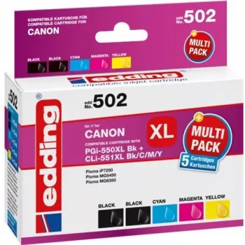 Edding EDD-502 E Compatible Ink Cartridge Multi-Pack for Canon PGI-550PGBK XL, CLI-551 C/M/Y XL (Black, Cyan, Magenta, Yellow)