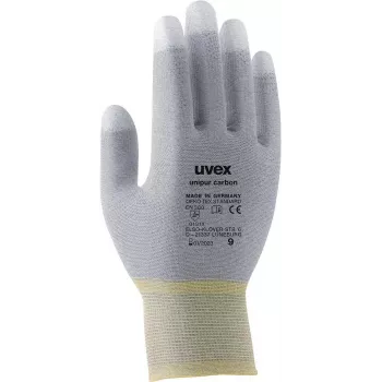 Uvex Unipur Carbon Nylon Knit Protective Work Gloves, Size 10, Grey/Black, PU Palm Coating, Antistatic 6055610
