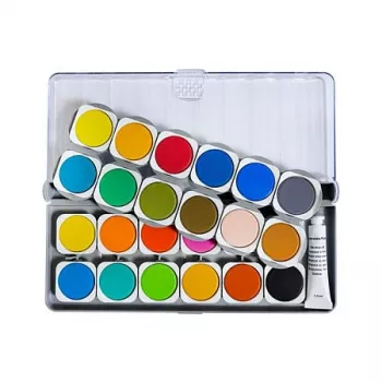 Faber-Castell Eberhard Faber Winner Opaque Watercolor Paint Set, 24 Luminous Colours, Transparent Removable Lid Doubles as Mixing Palette 578324