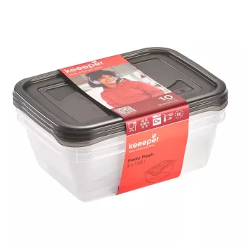 keeeper fredo fresh Food Storage Container Set, 3x 1.25 L, Rectangular, Transparent Base with Grey Lid 3067582700000