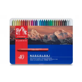 CARAN D'ACHE Neocolor I Wax Pastels, Set of 40, Round, Assorted Colors, Paper Sleeve 7000.340