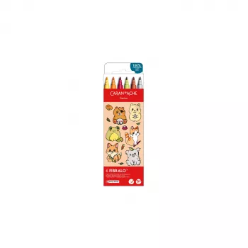 Caran d'Ache Fibralo Kawaii Animals Felt-Tip Pens, 6-Pack, Water-Based Ink, Watercolour Effect 185.803