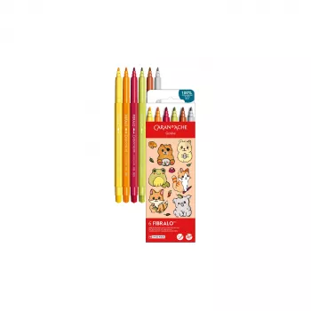 Caran d'Ache Fibralo Kawaii Animals Felt-Tip Pens, 6-Pack, Water-Based Ink, Watercolour Effect 185.803