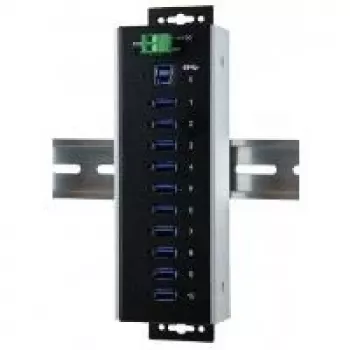 EXSYS EX-1110HMVS-WT Industrial 10-Port USB 3.2 Gen 1 Hub, DIN-Rail Mountable, Metal, 5Gbps