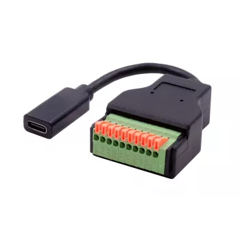 EXSYS EX-49124 USB-C Female to 10-Pin Terminal Block Adapter Cable with Push Button, USB 3.2 Gen 1, 15 cm