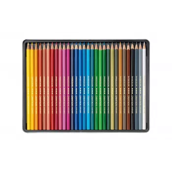 CARAN D'ACHE Swisscolor Water-Resistant Coloured Pencils, 30 Assorted Colours, Cedar Wood, Hexagonal, Metal Tin 1284.730