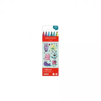 CARAN D'ACHE Fibralo Kawaii Monsters Fibre-Tip Pens, Set of 6, Water-Based, Water-Soluble Ink, Dry or Wet Use (185.801)