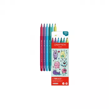 CARAN D'ACHE Fibralo Kawaii Monsters Fibre-Tip Pens, Set of 6, Water-Based, Water-Soluble Ink, Dry or Wet Use (185.801)