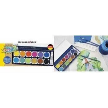 Faber-Castell Eberhard Faber WINNER Opaque Watercolour Paint Box, 12 Bright Colours, Transparent Removable Lid 578314