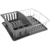 Metaltex Aquatex PLUS Dish Drainer with Drip Tray and Cutlery Holder, Silver/Anthracite 325026068